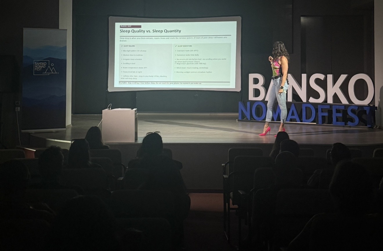 Marina Bošnjaković na predavanju o prevenciji burnouta na Bansko Nomad Festu